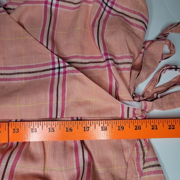 NWT Old Navy Dress Womens XXL Pink Orange Plaid Ruffle Fauz Wrap Picnic Summer - Picture 6 of 10